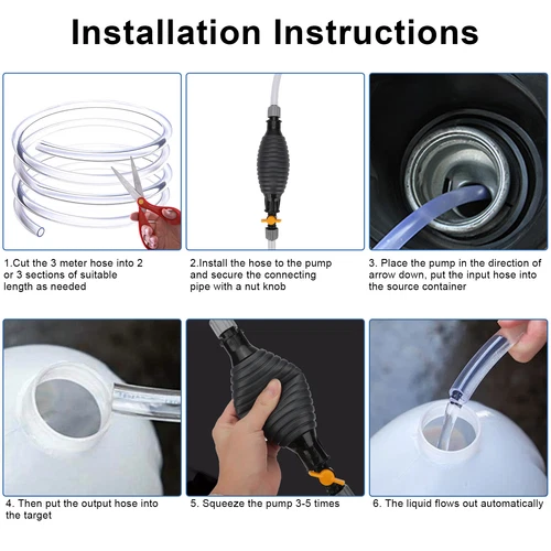 9,8 Fuß Siphonschlauch Benzin Heiz Wasser Öl Multifunktion Pumpe Transfer Handpumpe - Bild 7 von 13