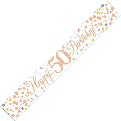9ft Banner Sparkling Fizz White & Rose Gold Holographic - 50th Birthday Age 50