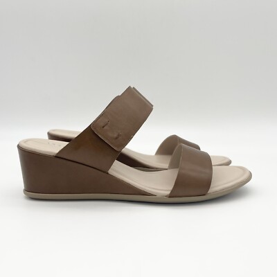 ecco Sandals Womens US 10 10.5 EU 41 Brown Slide Wedge Heel Leather Adjustable