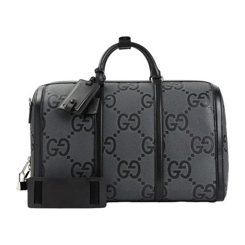 GUCCI Jumbo GG $3700 Grey And Black Leather Duffle Bag New And Authentic