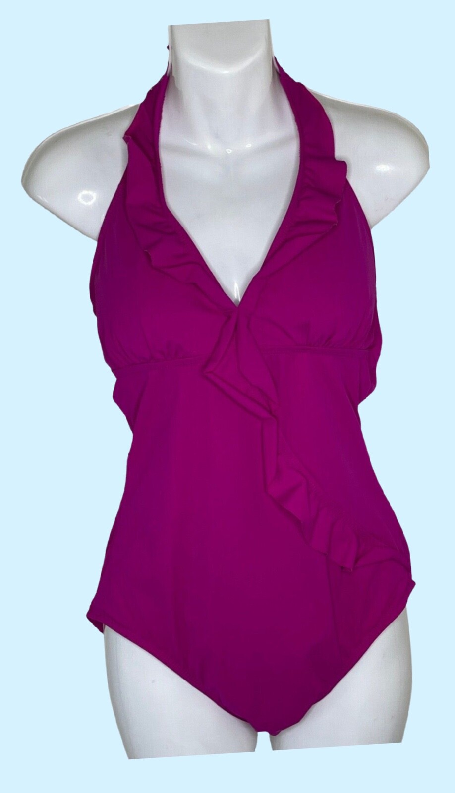 Spanx ASSETS large one piece swimsuit hot pink ruffles v neck halter