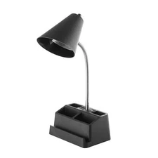 15-Inch Desk Lamp with USB & AC Outlet - Black Organizer with Phone Holder