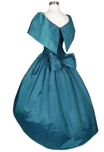 Vintage 80s Teal Lace Taffeta Full Skirt Prom Party Dress S Small Blue Green - Picture 5 of 14