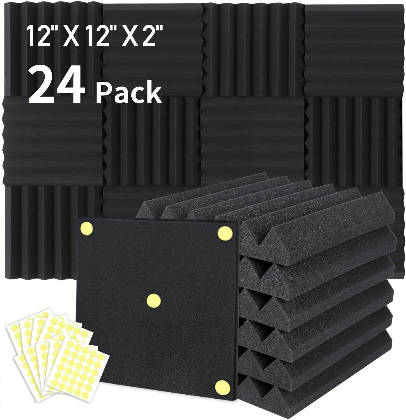 Wedge Design Acoustic Foam Panels - 24 Pieces, 2