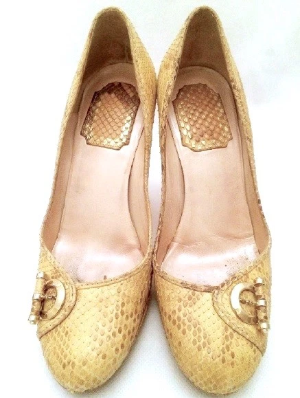 Talons plate forme boucle en peau de serpent crème DIOR (vente au détail )