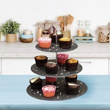 Image of Homiu 3 Tier Cake Stand 100% Natural Slate for Sandwiches Cupcakes Display
