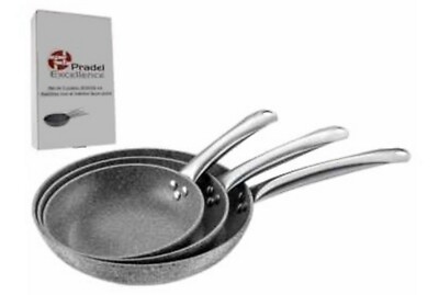 3er SET GRANITPFANNEN 20 / 24 /28 cm PRADEL EDELSTAHLGRIFFE - TOP