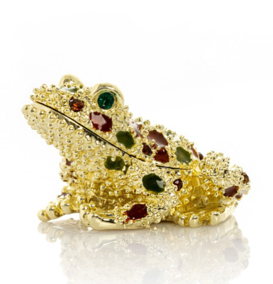 Keren Kopal Hand made Golden Frog Trinket box Decorated with Austrian Crystals