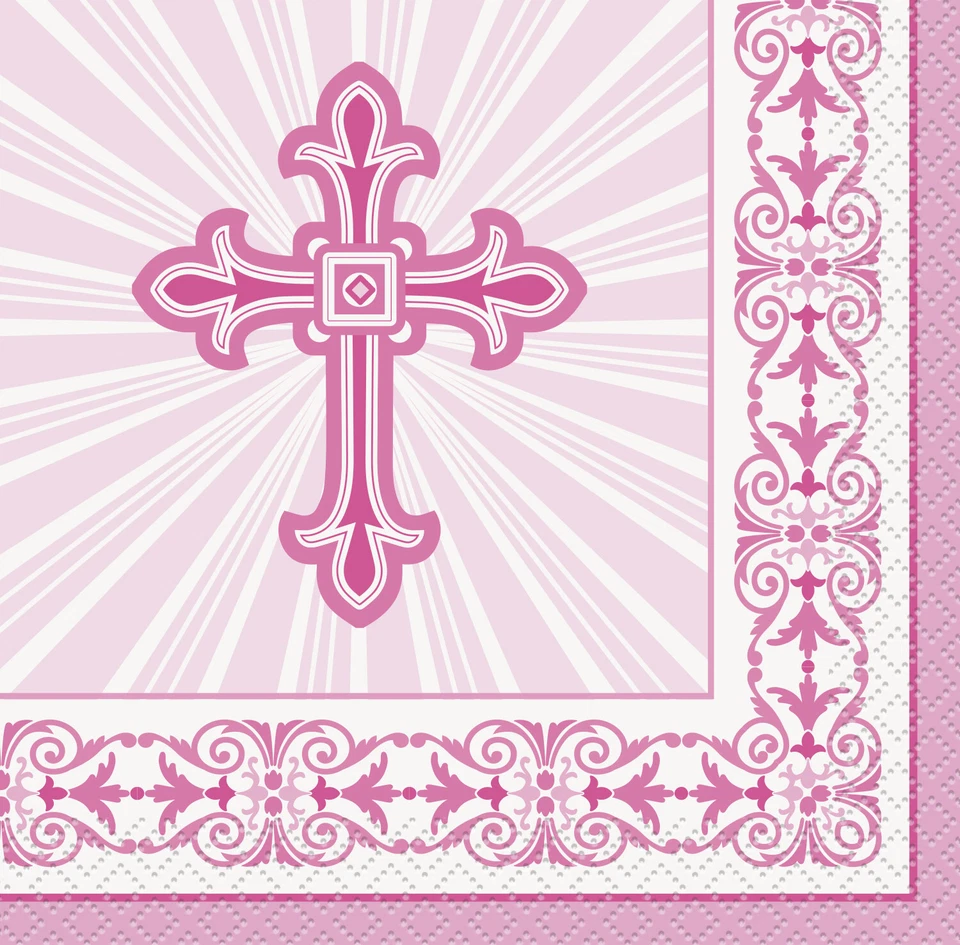 Pink Napkins Cross Pink Girl Beverage Napkins Baptism Christening Devotional 16 - Image 1 of 1