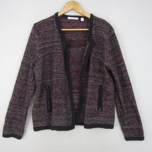 Trenery Jacket Womens Large 14 Red Black Wool Blazer Tweed Pockets Career Office