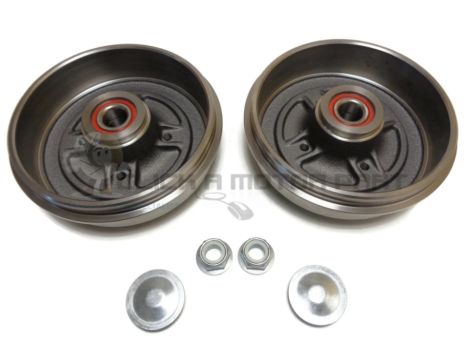 Rear 2 Brake Drums + 2 Fitted Wheel Bearings For Nissan Note 2006-2012