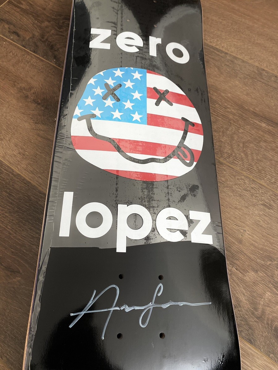 Adrian Lopez Signed Zero American Smiley Autograph Skateboard 8.25