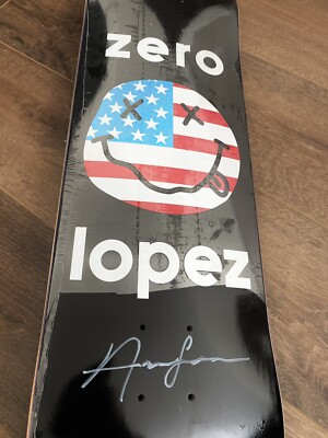 Adrian Lopez Signed Zero American Smiley Autograph Skateboard 8.25