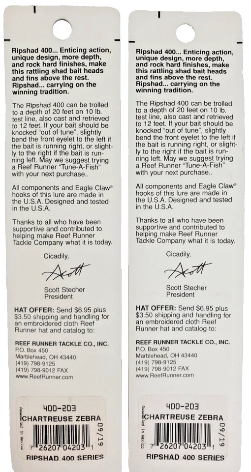 Lote de 2 - Señuelo de pesca Reef Runner serie 400 Ripshad Crankbaits Walleye Pike Foto 2 de 3