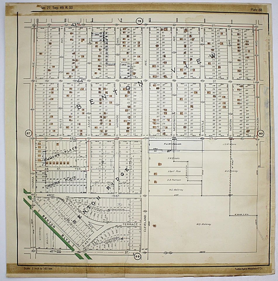 Mapa de plataforma Atlas de Kansas City Missouri 1925 placa de litografía en color raro #88 y 89 Foto 2 de 4