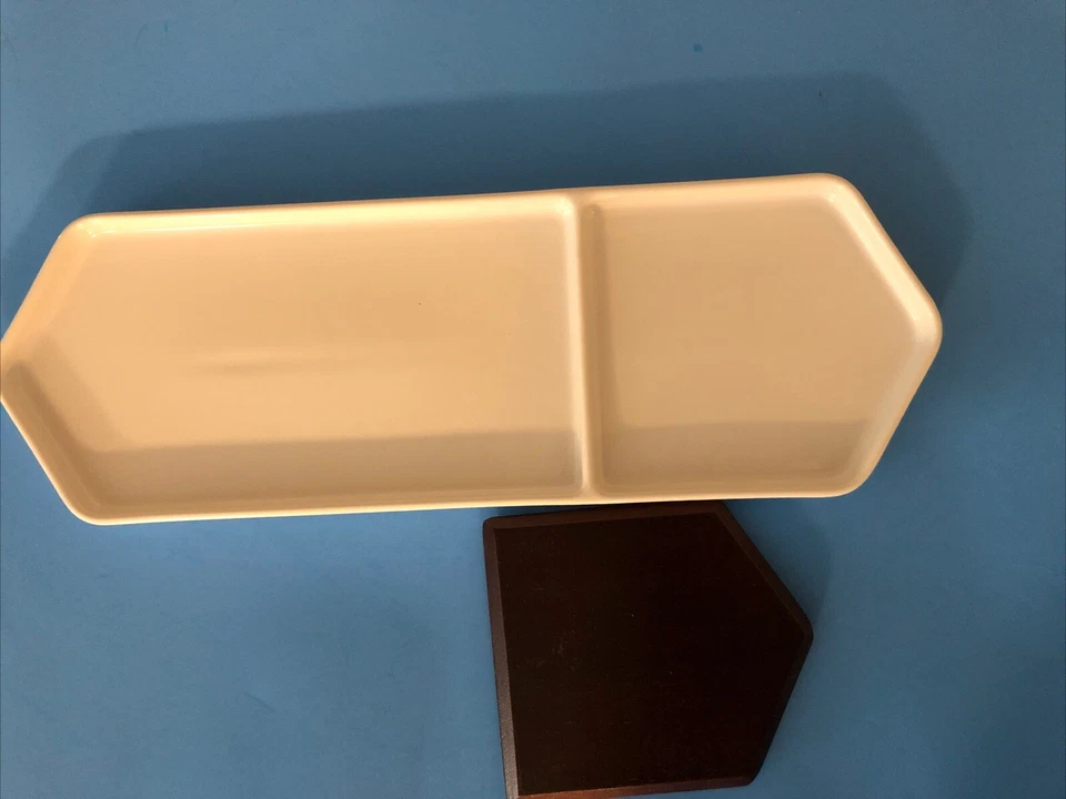 Libbey Urban Story 2-Piece Charcuterie Tray Brown Wood Insert White Ceramic 5x15 - Image 2 of 4