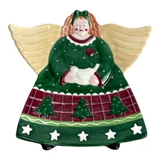 Hanging Christmas Angel Green Plate or Trinket Dish by CIC Coco Dowley 8.25”