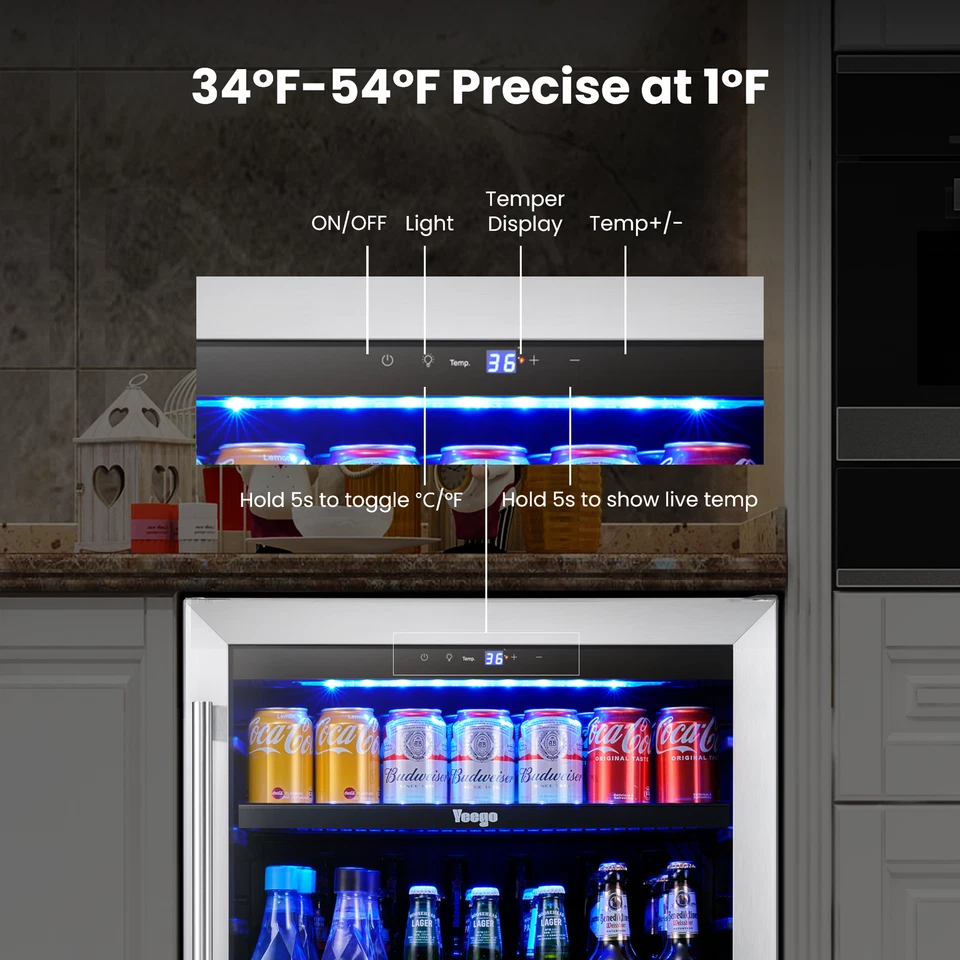 Yeego 24" Beverage Refrigerators Fridge Freestanding/Built-in Beer Soda Drink - Image 3 of 4