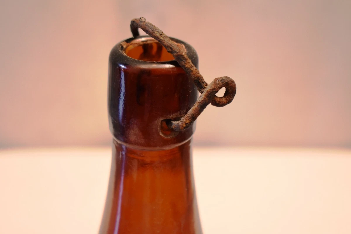 Antique Glass Bottle Amber Color Swing Top Closure Beer Or Mineral Water Rare"23