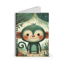 Spiral Notebook Ruled Line Monkey in Children's Book Illustration Style 3 Gift