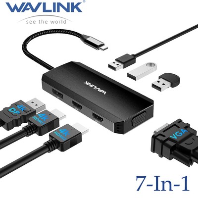 WAVLINK USB C Laptop Docking Station Quad Monitor Dual 4K HDMI 4K DP VGA 3xUSBA