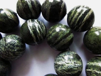 RARITÄT ECHTER grüner SERPENTIN SILBERAUGE Strang 22,5 mm !!! Perlen Kugeln - Bild 1 von 2