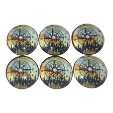 Set of 6 Mountain Compass Wood Cabinet Knobs 