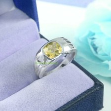 Natural Lemon Quartz Gemstone with 925 Sterling Silver Ring For Men's 6788