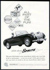 1959 Austin Healey Sprite car & road signs photo vintage print ad