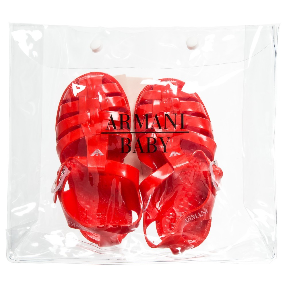 NWT NEW Armani Junior baby boys girls red jelly sandals logo