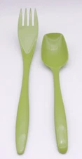 2 Vintage Rosti Hutzler Mepal  Utensil Avocado Green Serving Fork Spoon Denmark