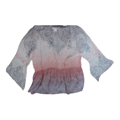 Sundance 100% Silk Sheer Floral Print Tunic Top Pink Brown Women's Small - Picture 2 of 8