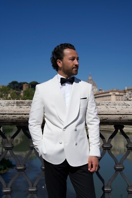Wedding White Tuxedo Suit For Men Wide Shawl Lapel Parez suits