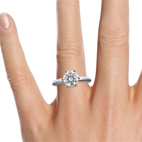 Hermoso anillo de compromiso de diamantes de corte redondo de 1/3 quilate H/SI1 de oro blanco de 14 K - Imagen 5 de 5