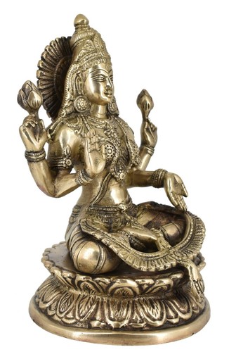 Statua idolo ottone dea balena bianca Laxmi | decorazione scultura santuario Devi Lakshmi - Foto 3 di 6