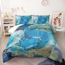 Marble Comforter Set Sky Blue Marble Bedding Set Full Blue and Green Marble