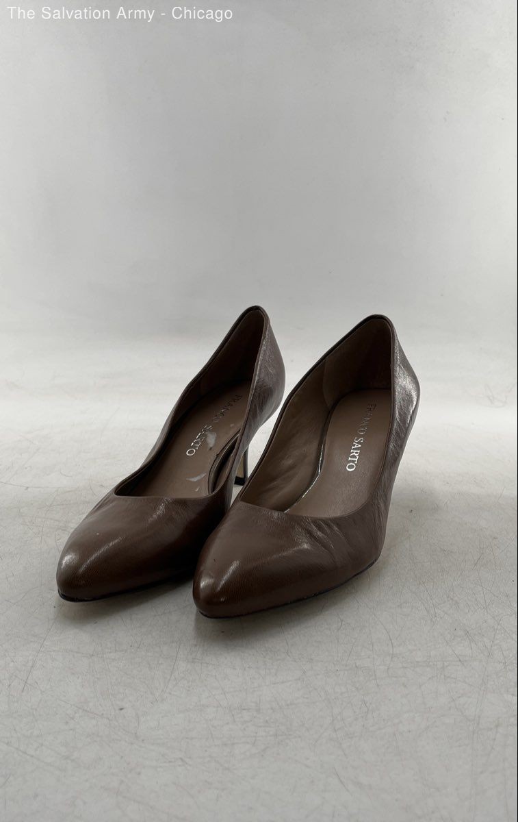 Franco Sarto Womens Rema Brown Leather Slip On Kitten Pump Heel Size US 7M