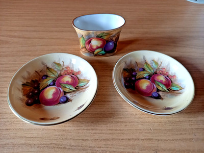 Vintage Aynsley Orchard Gold Fruit Bone China 2 x Pin Geschirr, 1 x Zahnstocher halten