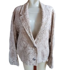Chicos Large Women's Blazer Design Beige  White Geometric Pattern Jacket Aztec