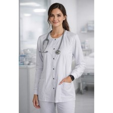 ELLE Scrub Warmup Jacket Medium EL300 White Snap Front Nurse Medical Uniform