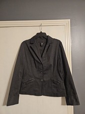 New York Company Button Down Stretch Lined Blazer Jacket Gray Size 8-PreOwned