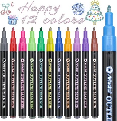 Artecho (12 Glitzerstifte) Outline Stifte, Glitzerzauberstift, kreativer Pinsel