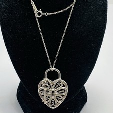 Tiffany Co Heart Key Filigree Charm Pendant Necklace 7.29g 