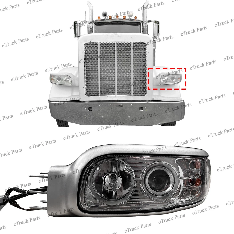 2008 - Peterbilt 388 389 567 589 LH Halogen Headlight w/ Matte Chrome Housing - Imagem 2 de 4