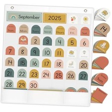 Classroom Monthly Calendar Pocket Chart for Kids Learning, 105 Cards Wall White