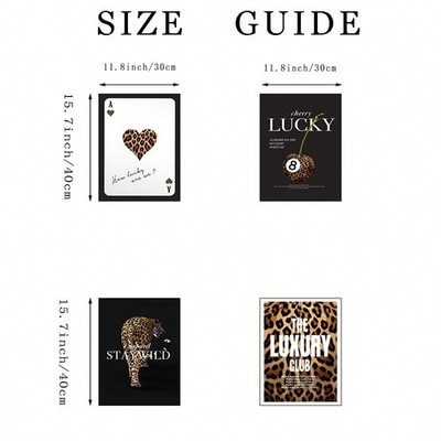 4pcs 30x40cm Leopard Wall Art Prints Lucky Cherry Ace Luxury Decor