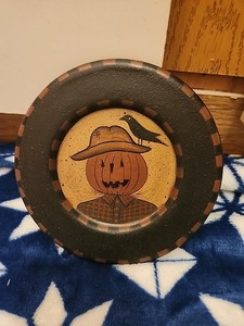 Donna White Signed Art Hand  Painted (Wood Plate) Halloween Pumpkin!