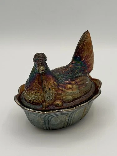 Vintage Fenton Amethyst Carnival Glass Hen on Nest Original Formula Iridescent