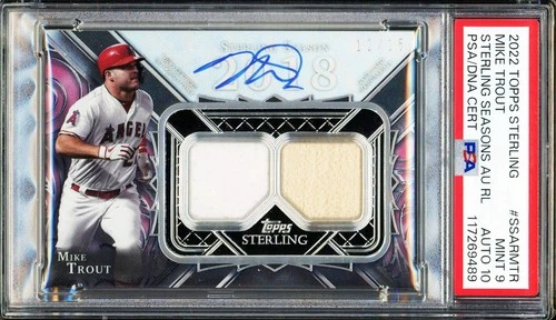 Mike Trout 2022 Topps Sterling Dual Relic auto /15 Dual Grade PSA 9/auto10 Pop 1