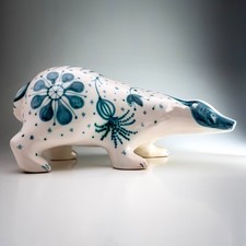 David Sharp Rye Pottery Hand-Painted Badger Blue & White Floral Large 34.5cm